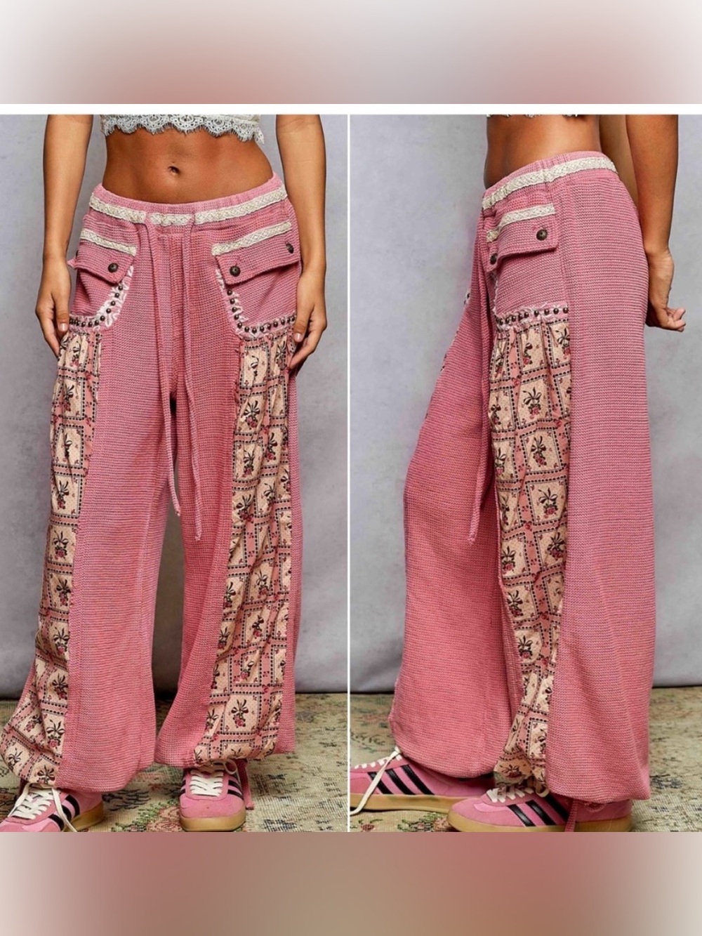 NWT POL Pink Stretchy Waist
Floral Print Pockets Studded
Joggers pants